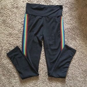 S Black Rainbow Stripe Fleece Lined Leggings